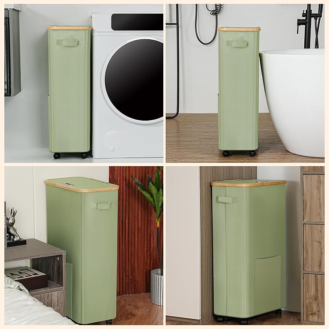 Vincona Laundry Basket with Wheels, Dirty Clothes Hamper on Wheels, Rolling Tall Laundry Hamper with lid for Laundry Room, Dorm and Bathroom, 75L Sage Green - Image 7