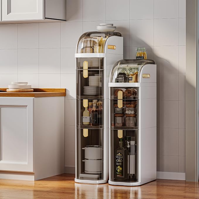3-Tiers Slim Bathroom Storage Cabinet with Drawers & Tissue Box | Plastic Narrow Rolling Bathroom Tower Cart Waterproof & No Installation for Small Spaces Kitchen Laundry Living Room - Image 7