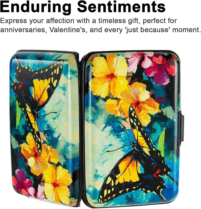 Credit Card Holder, Metal Card Wallet RFID Blocking Mini Slim Aluminum Business Hard Card Case for Women Men (Flowers Butterfly) - Image 6