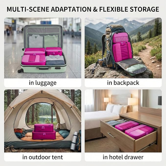 4 Piece Compression Packing Cubes for 3–7 Day Travel, Space Saving Travel Organizers with Breathable Mesh, Double-Zipper Packing Cubes for Carry-On & Suitcases (Red) - Image 5