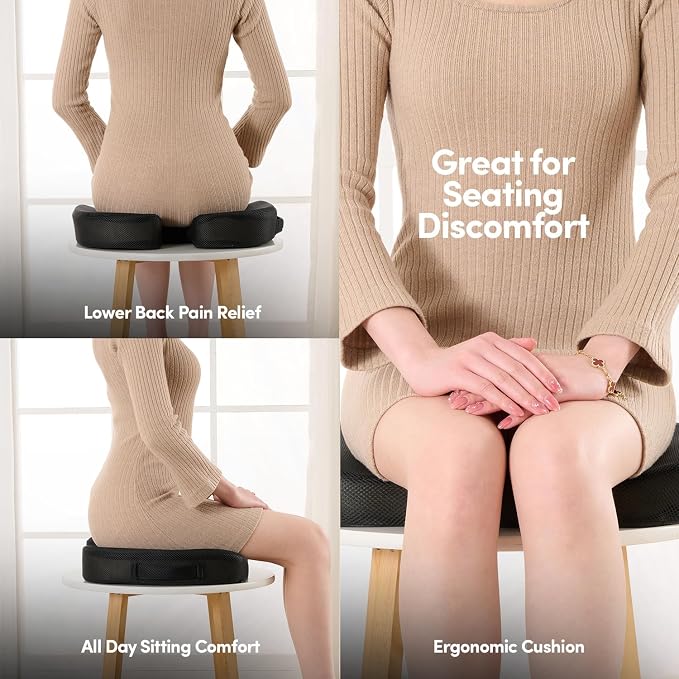 Office Chair Cushion Seat Cushion for Long Sitting ✅– Ergonomic CertiPUR-US® Memory Foam Non Slip Seat Pad for Desk, Car, Travel, Stadium, Bleachers & Airplane ✅– Tailbone Support Pillow - Image 4