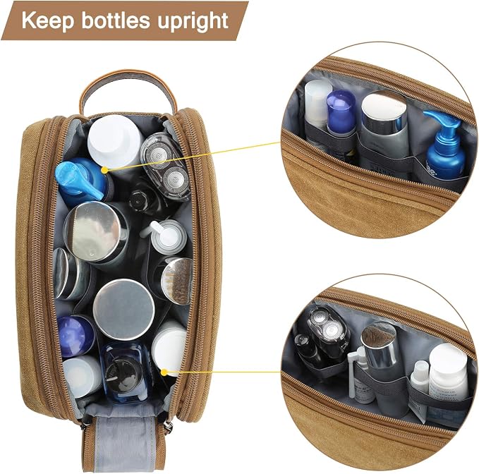 BAGSMART Toiletry Bag for Men, Canvas Travel Toiletry Organizer Dopp Kit Water-resistant Shaving Bag for Toiletries Accessories,Khaki-Medium - Image 5
