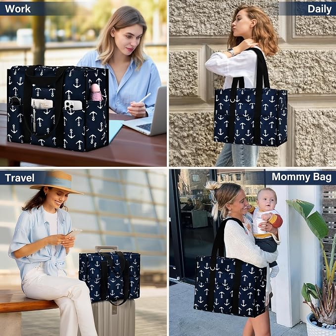 Becokan Large Tote Bag for Women Waterproof with 12 Pockets Top Zipper Closure Utility Teacher Nurse Bags for Work School - Image 6