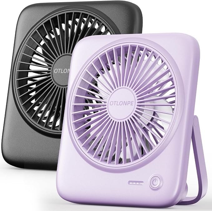 Otlonpe Personal Portable Desk Fan 2 Pack, 4000mAh Small Rechargeable Portable Fan Battery Operated & USB Powered for Travel Sleeping Bedroom Office Home Table, Cordless, Quiet, 4-Speed, 6.5 Inch by OTLONPE