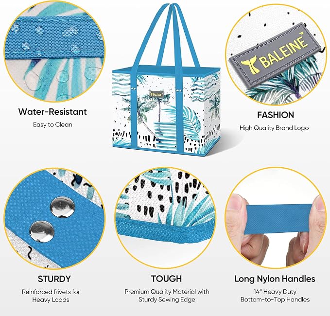 BALEINE 1PK Reusable Grocery Bags, Heavy Duty Shopping Tote Bag | 12'' Long Handles, Reinforced Bottom Keeps Upright, Fold Flat Storage, Water-Resistant Shopping Bag, Multiple Color Options - Image 3