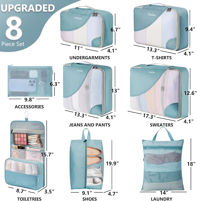 OlarHike 8 Set Packing Cubes for Travel,Gifts for Women Mom,Anti-Tearing Suitcase Organizer,with Over 1000 pcs Mesh Holes,Vacation Essentials & Accessories for Cruise Ship - Image 2