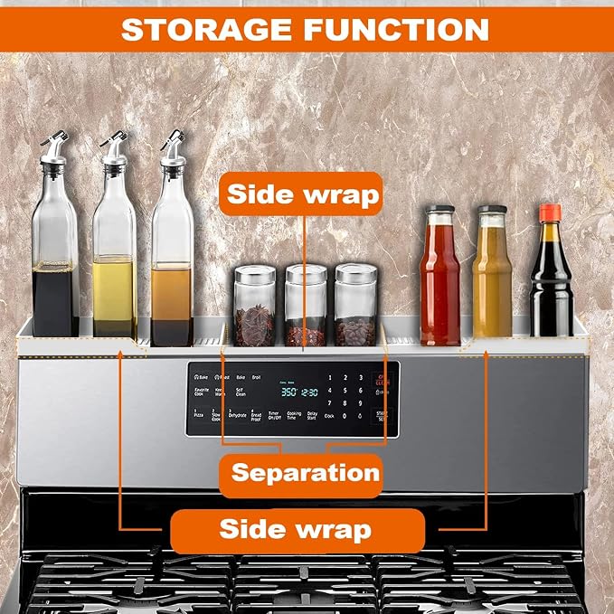 AWOKE Stove Top Shelf 30 Inch - Silicone Material Magnetic Shelf for The Stove - 3 Functional Partitions Kitchen Spice Rack Organizer - White - Image 5