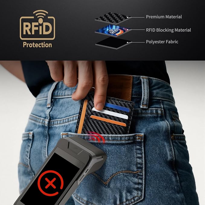 Mayski Slim Wallet, Credit Card Holder for Women, Minimalist Front Pocket RFID Blocking Card Cases, Small Wallet Women Men(Carbon Fiber Black) - Image 7