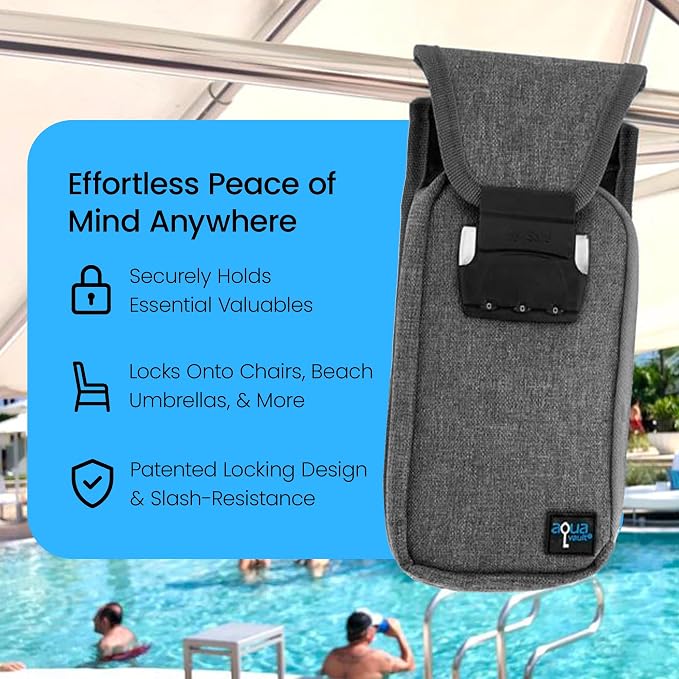 Mini Portable Travel Safe Anti-Theft Lock Box Beach Pool Hotel Gym | Grey mini safe in cut-resistant nylon. Water-resistant with RFID blocking. For phones and valuables at the beach or hotel. - Image 4