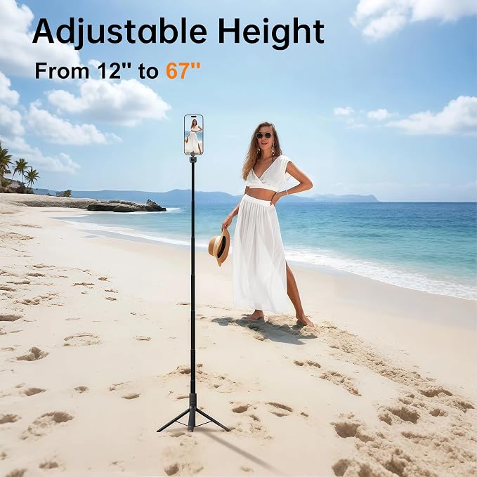 Magnetic Selfie Stick Tripod, 67" Aluminum Extendable Magnetic Holder for MagSafe, 360° Rotatable & 330° Tilt Travel Phone Tripod Stand with Wireless Remote for iPhone 12-17 Pro Max/Android/Samsung - Image 2