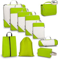 Compression Travel Packing Cubes with White Mesh, Green, 10Pcs | Waterproof fabric and See-Through Mesh, Space-Saving Compression Organizer for Travel and Daily Clothes Storage by Unknown
