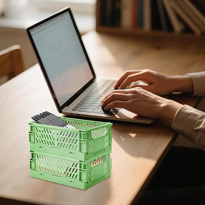 6 Pack Mini Foldable Small Plastic Baskets for Organizing and Storage，Collapsible Storage Crates,Mini Bins for Home Kitchen Bedroom Bathroom Office (Green, Small 6x4x2.2) - Image 6