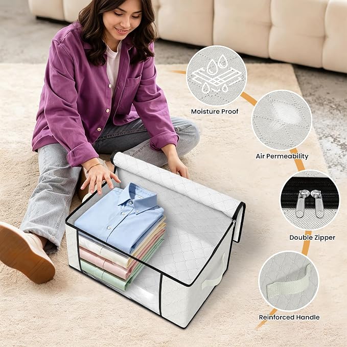 35L Closet Organizers, Foldable Under Bed Storage Containers | Storage Bags with Zippers,Window and Handles for Organizing Bedroom, Closet, Clothing,Organization with Handle - Image 6