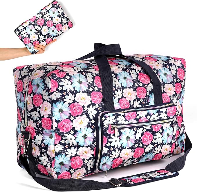 22" Foldable Large Travel Duffel Duffle Bag Sports Gym Tote Bag For Women Overnight Carryon Weekend Bag Shoulder Bag Water Resistant by Unknown