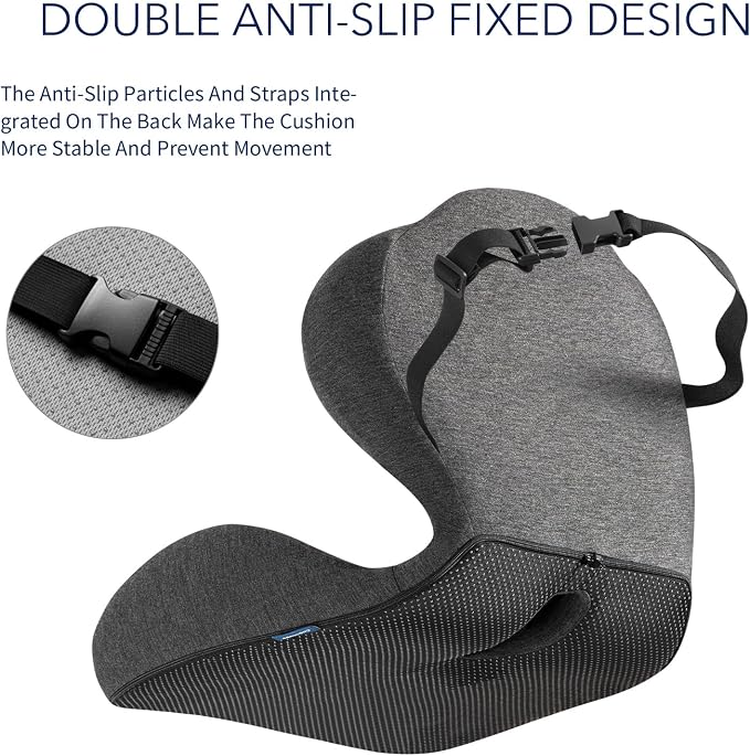 Seat Cushion for Car Truck Driver, Memory Foam Seat Cushion with Adjustable Strap,Ergonomic Lumbar/Back Support & Sciatica Relief for Long Drives, Orthopedic Cushion for Office Chair, Car, Semi Truck - Image 3