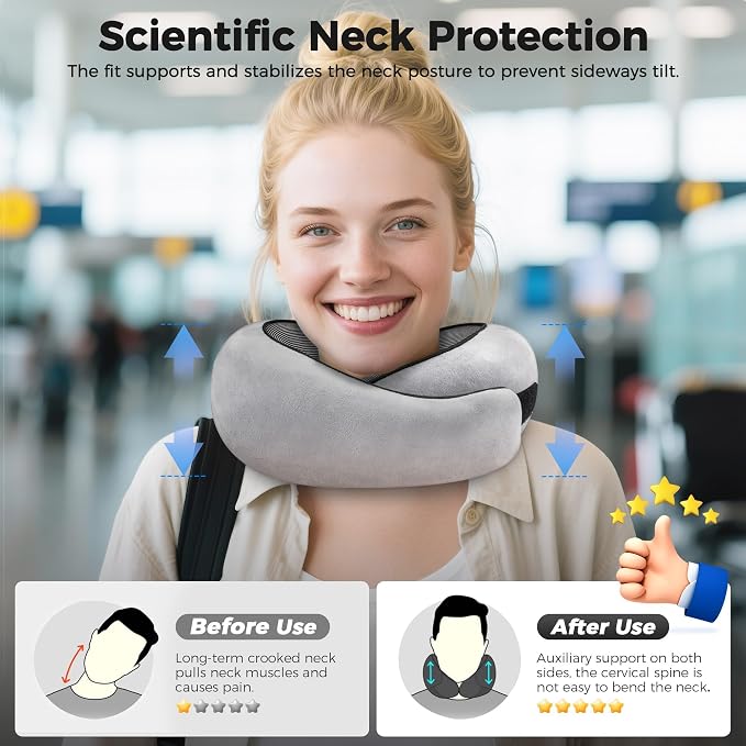 Neck Pillow for Traveling, Travel Pillows for Airplanes 2025 New 100% Pure Memory Foam, Neck Pillow Airplane with 360º Ergonomic Design, Travel Neck Pillows for Airplanes, Office and Car - Image 5