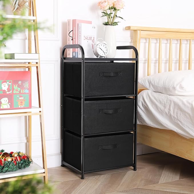 MAX Houser Dresser Storage with 3 Fabric Drawers, Black | Vertical Storage Unit for Bedroom,Chest of Drawers with Metal Frame, Wooden Tabletop, for Living Room, Closet - Image 4