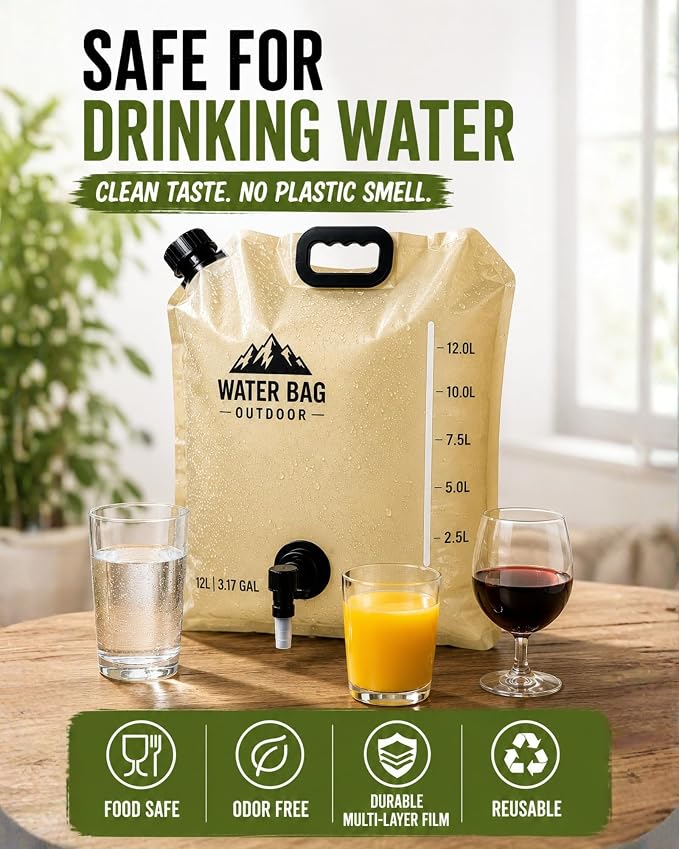 3.17 Gallon/12L Collapsible Water Container with Spigot, Foldable Water Storage Bag for Camping, RV, Emergency Preparedness & Outdoor Cooking - Image 6