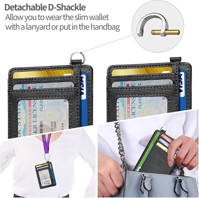 Slim Minimalist Front Pocket Wallet, RFID Blocking Credit Card Holder Wallet with Detachable D-Shackle for Men Women - Image 3