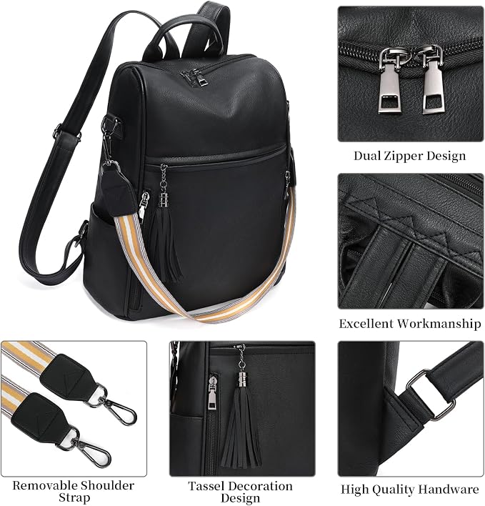 GAEKEAO Backpack Purse for Women PU Leather Anti-theft Backpack Ladies Convertible Large Travel Designer Fashion Shoulder Bag - Image 6