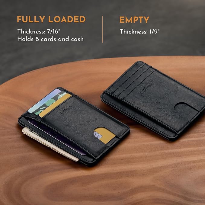 Buffway Slim Minimalist Front Pocket RFID Blocking Leather Wallets for Men and Women - Slate Black | Slim - Image 5