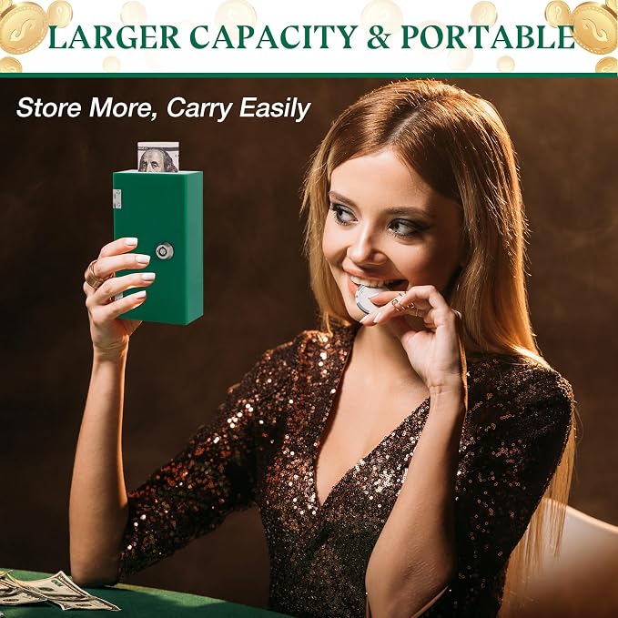 Acrylic Cash Box for Gambler Pocket Size,Winners Bank with 2 Keys Storage Bag, Compact Portable Secure Money Organizer Safe Lock Box for Casino, Control Gambler,Green,1 Pack, Christmas Gift for Men - Image 5