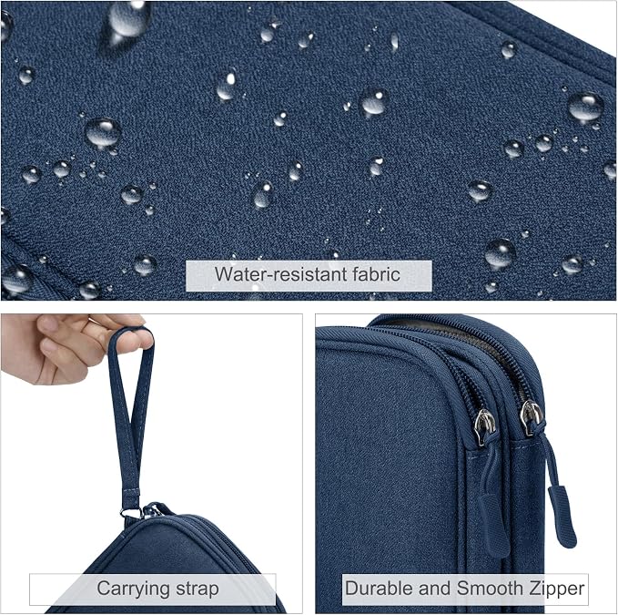 FYY Electronic Organizer, Travel Tech Pouch Bag, Medium, Navy | Wrist Strap, Waterproof, Double Layers Portable Electronics Travel Carrying Case for Cord, Charger, Daily Business Trips Use - Image 4