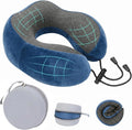 Travel Neck Pillow, 100% Memory Foam, U-Shaped with Storage Box, Blue | 100% memory foam with 360-degree support & adjustable buckle. Compact storage box. Machine washable cover. Fits all necks. by Unknown
