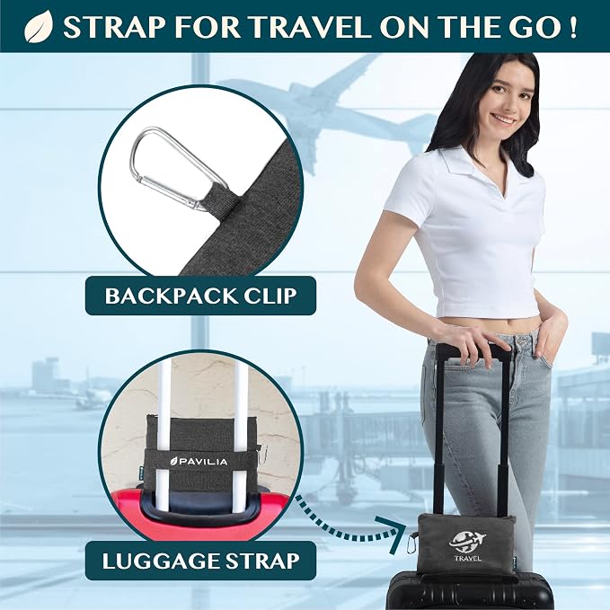 PAVILIA Travel Blanket Airplane Compact with Bag, Small Travel Pillow Blanket for Long Flights, Lightweight Plane Blanket with Luggage Strap, Camping Blanket for Traveler Essentials, Black, 65x40 - Image 3
