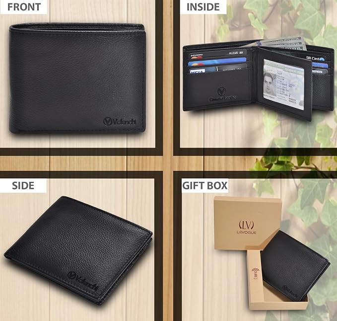 VALENCHI Genuine/Real Leather Bifold Wallet For Men - RFID Blocking/Protected Men's Slim Wallet - Christmas Gifts For Men (Black Pebble BF02) - Image 2