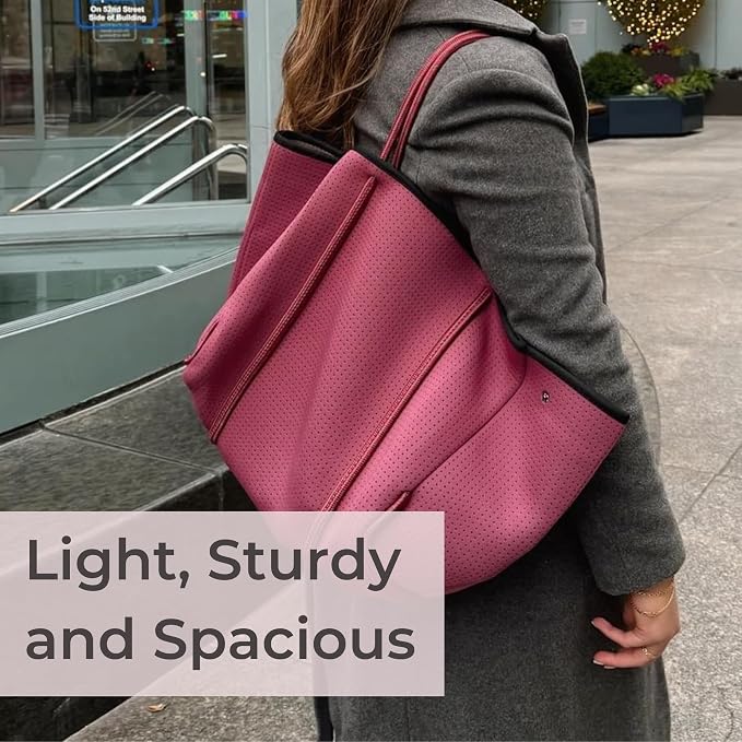 POPUPS Large Neoprene Tote Bag for Women - Everyday Designer Handbag for Travel Work and Beach with Pockets and Zipper Pouch - Image 9