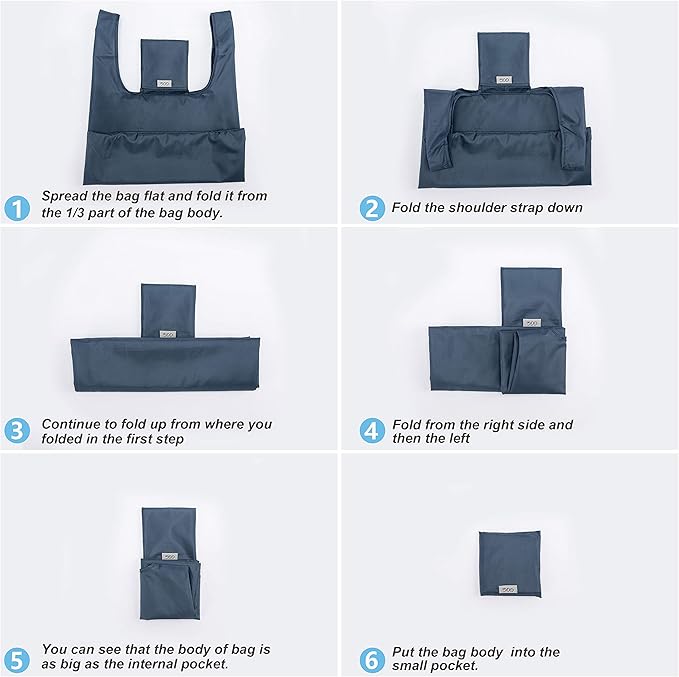 Large Reusable Bags Shopping Washable Foldable 6 Pack Grocery Bags Heavy Duty Lightweight Folding Gift Tote Bags Durable Polyester Gray - Image 7