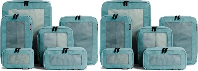 Compression Packing Cubes for Travel - Luggage Organizer Bags - Double Zipper Packing Cubes for Suitcases (12-Pack, Teal) by Aerotrunk