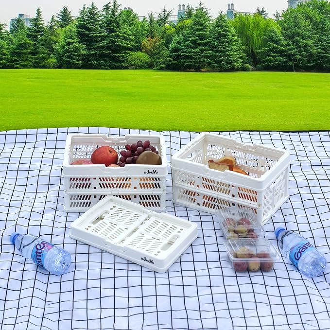 ZHJINGYU Plastic Basket Storage Crates,2-pack Plastic Baskets for organizing,Collapsible Shopping Basket,Foldable Crate with Handles,Collapsible Crate for Car,Kitchen,Bathroom,Medicine Grocery - Image 6