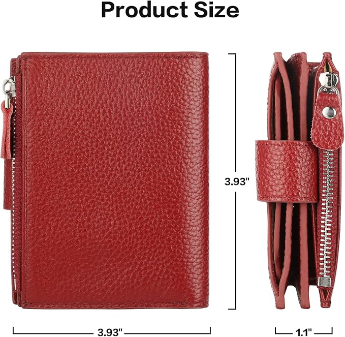 Small Compact Women Wallet RFID Blocking Genuine Leather Bifold Purse with ID Windows - Image 5