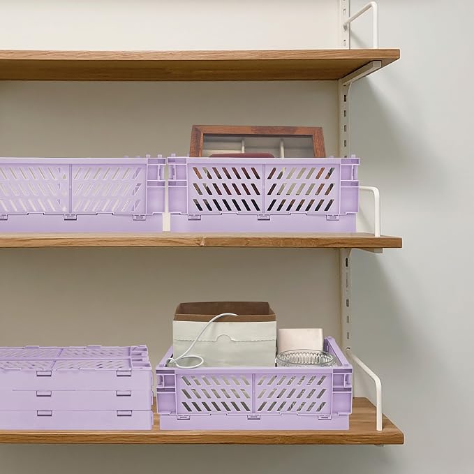 2 Pack Mini Foldable Small Plastic Baskets for Organizing and Storage，Collapsible Storage Crates,Mini Bins for Home Kitchen Bedroom Bathroom Office (Purple, Large 10x6.5x4) - Image 7