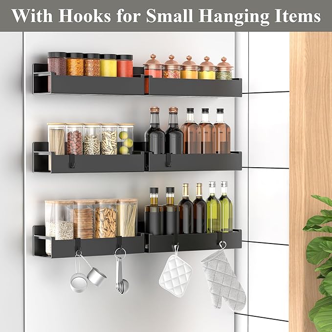 HuggieGems 6 Pack Magnetic Spice Rack Organizer for Refrigerator and Oven, Black Fridge Organizers and Storage for Kitchen - Image 2