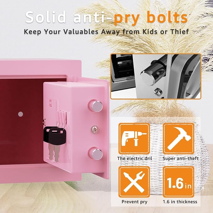 Small safe box with key,Kids mini safe for money, coin safes for home with code，0.236 Cubic Feet Pink - Image 5