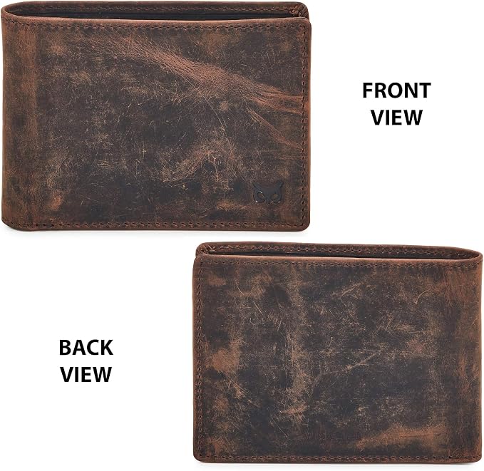 Real Leather Mens Bifold Wallet RFID Blocking Slim Minimalist Front Pocket - Thin & Stylish with ID Window in Gift Box (Crazy Horse, Cognac). - Image 4