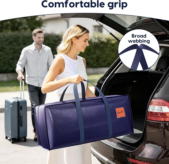 6 Pack Moving Bags Heavy Duty 210GSM with Full-Open Side Zipper, 93L 220lbs Waterproof Foldable Storage Totes for College Dorm Move-In, Moving Boxes Alternative & Home Organization, Blue - Image 6
