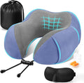 CloudBliss Travel Pillow for Airplanes, Memory Foam Neck Pillow Set, Blue | Travel Neck Pillow for Long Flight, Train, Car & Office, Plane Travel Accessories with Eye Mask, Earplugs, Storage Bag by CloudBliss