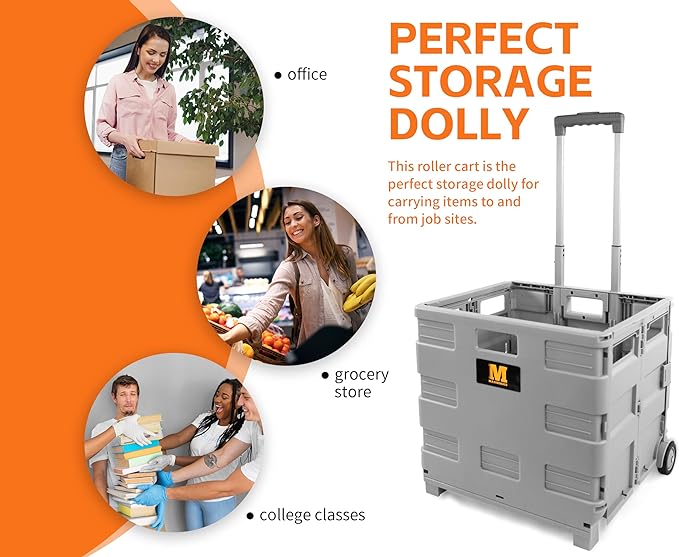 MaxWorks Collapsible Rolling Utility Cart with Lid 80 lb Capacity Folding Dolly with Telescoping Handle Heavy Duty Plastic Crate on Wheels for Shopping Office and Teachers (50876) - Image 6