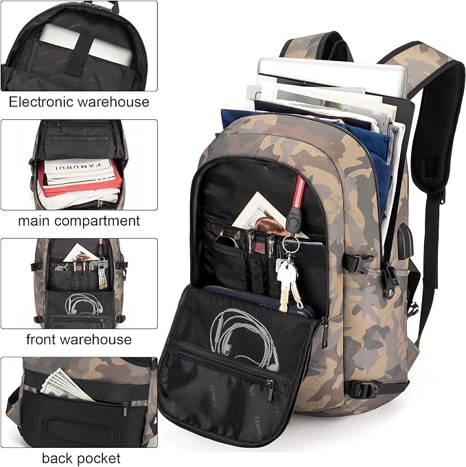 Tzowla Travel Laptop Backpack Water Resistant Anti-Theft Bag with Giant Tumbler Holder Pocket and Lock 15.6 Inch Computer Business Backpacks for Women Men Work College Gift,Casual Daypack(YellowCamo) - Image 5