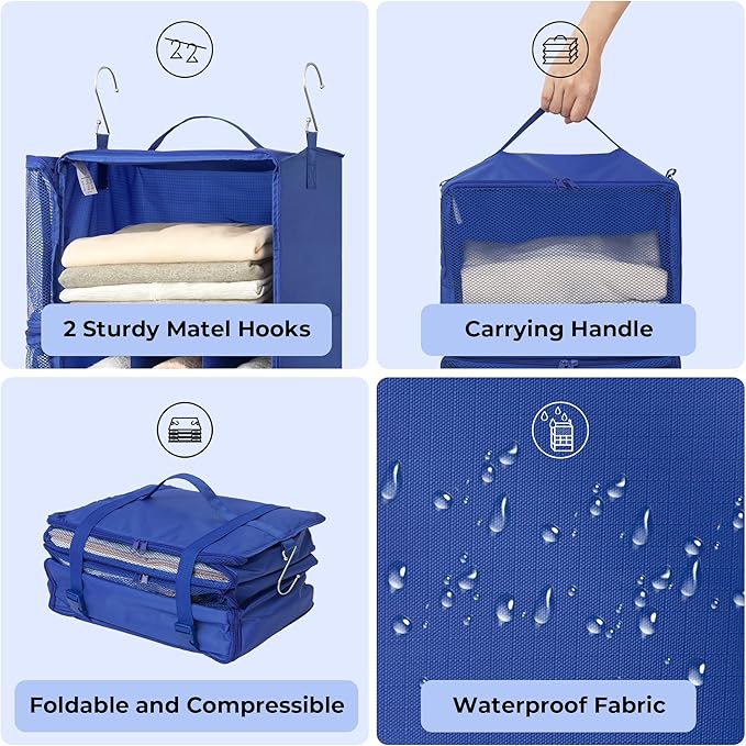 GRANNY SAYS Hanging Packing Cubes, Large Hanging Suitcase Organizers, Blue | Portable Suitcase Organizer, Travel Packing Organizers, Compression Luggage Bags for Clothes, Carry on Closet Suitcase - Image 5