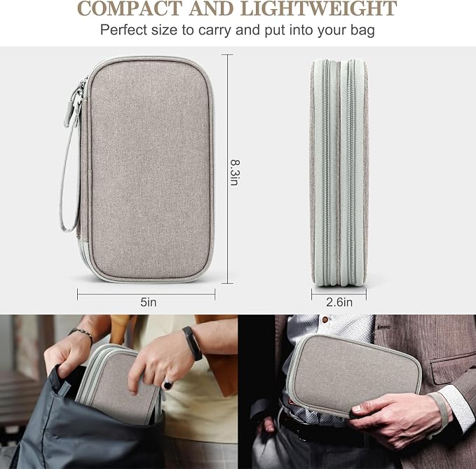 FYY Electronic Organizer, Travel Tech Pouch Bag, Medium, Khaki | Wrist Strap, Waterproof, Double Layers Portable Electronics Travel Carrying Case for Cord, Charger, Daily Business Trips Use - Image 2