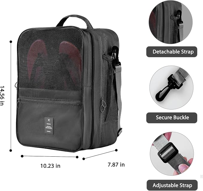 Large Shoe Bags for Travel Holds 4 Pair of Shoes, Shoe Storage Pouch with 3 Layers Compartments, Waterproof & Washable (Black) - Image 2
