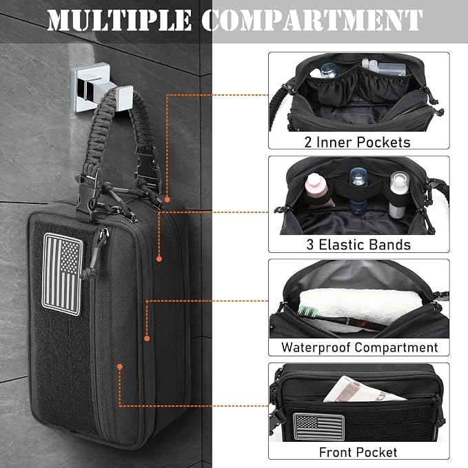 Tactical Toiletry Bag for Men Dry Wet Separate Dopp Kit Travel Hygiene Bag EDC Utility Tool Molle Pouch Mens Shaving Kit Travel shower Bags (Khaki) - Image 3