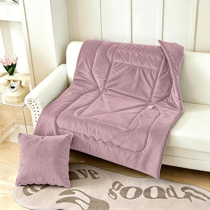 Black Pillow Blanket 2 in 1 Convertible, Soft Plush Throw Blanket, Large Warm Travel Blanket, Foldable Compact Pillow for Airplane,Car - Image 4