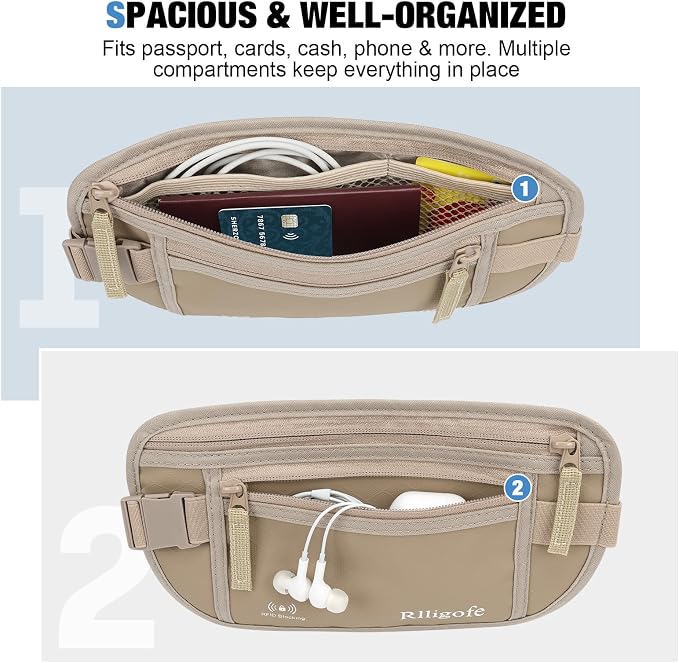 Money Belt for Travel Women and Men Hidden - Slim RFID Blocking Travel Wallet with Secure Anti-Theft Pouch, Passport Holder for Passport, Credit Cards, Cash Under Clothes - Image 5