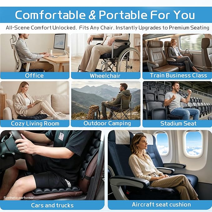 SondlorTravel Cushion Airplane Seat ,Airplane Seat Cushion for Long Flights | Ergonomic Comfort Support,Portable Air Cushion for Travel, Airplane Long Flights, Office, Car & Wheelchair ,Non-slip Bottom - Image 5
